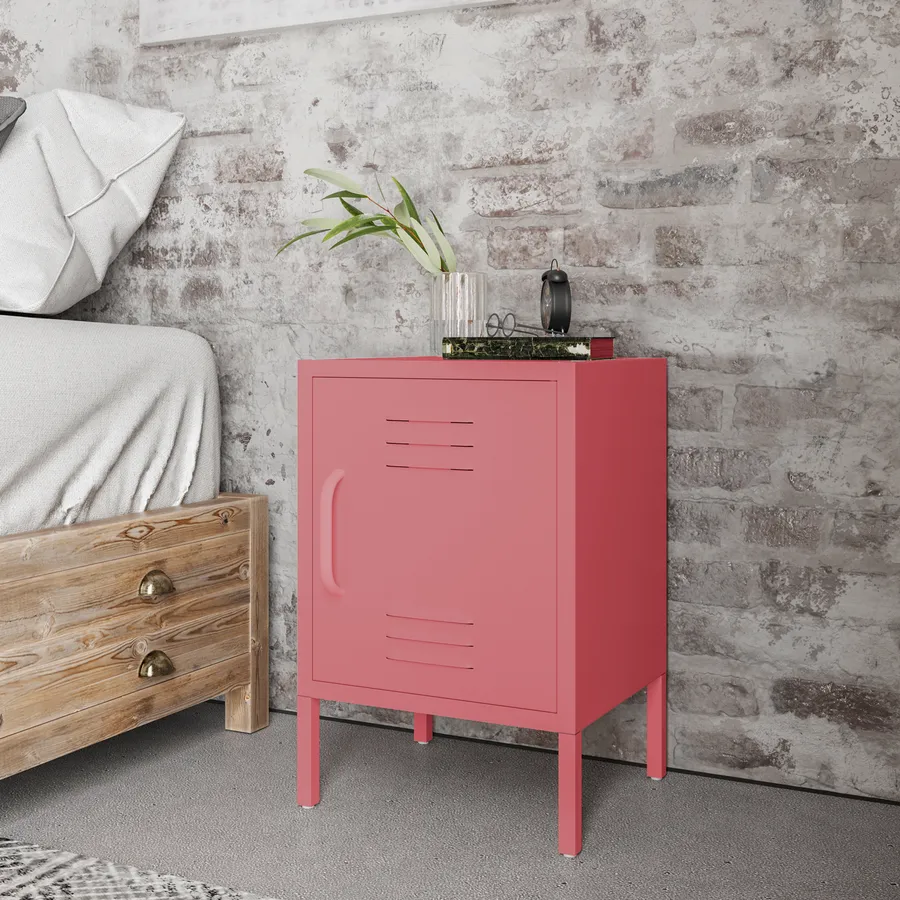 CosmoLiving By Cosmopolitan Westerleigh Comodino Ampio - Design Moderno Con Cassetto E Ripiano Aperto - MDF Verniciato Rosa Pallido - Dorato - 2