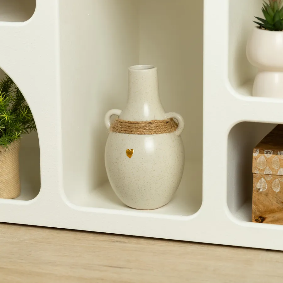 23 Bees Fioriera In Ceramica Mid-Century Con Supporto – Vaso Grande 40,6 Cm – Smalto Beige E Bianco Con Struttura Metallica Nera - 4