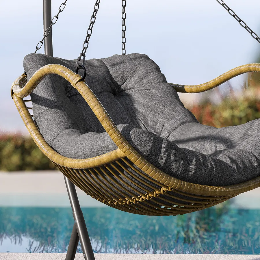 Cuscino Per Poltrona Sospesa E Altalena In Polyrattan - Imbottito, Colore Marrone, Design Tridimensionale, Tessuto Parzialmente Impermeabile