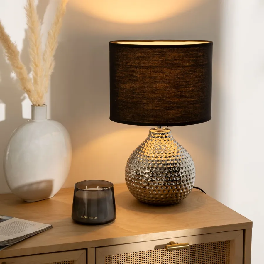 Set Di 2 Lampade Da Tavolo Zen Garden In Ceramica Antracite | Paralume In Iuta | Altezza 38cm - Foto 2