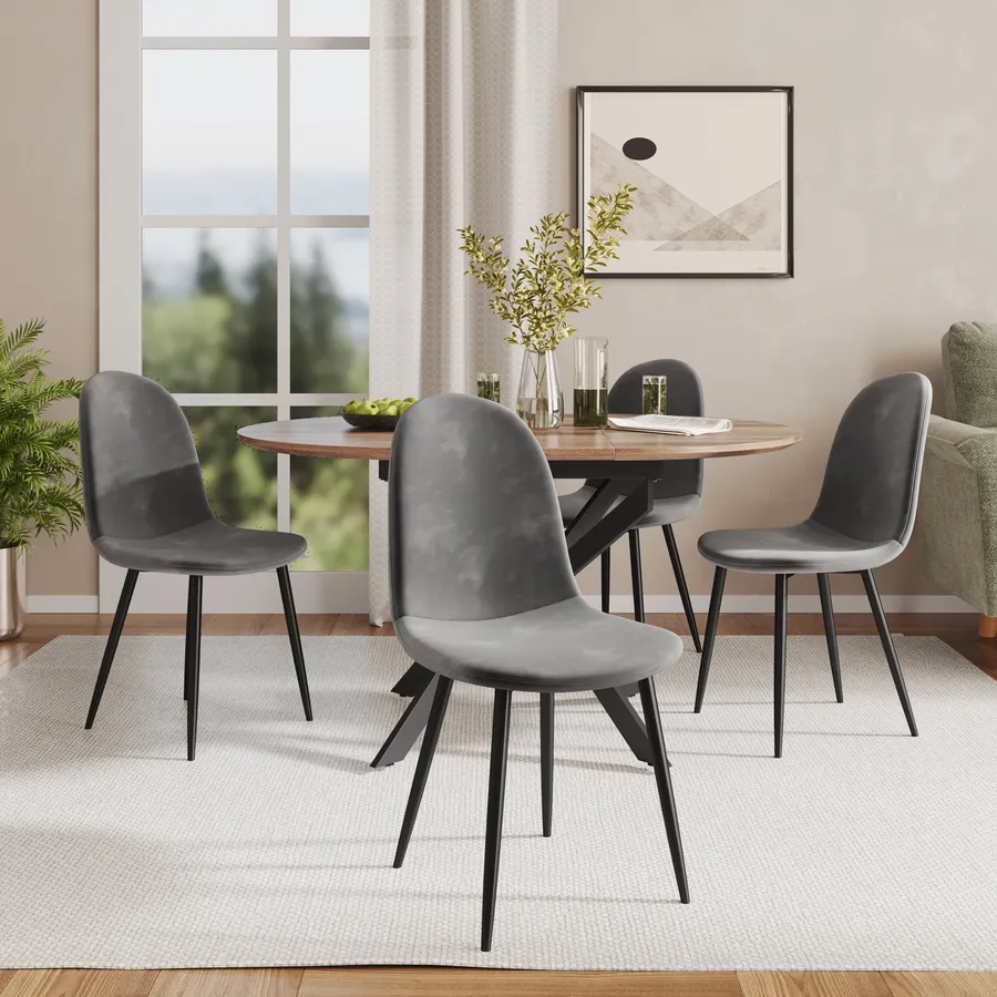Set Di 4 Sedie Rivestite In Velluto - Struttura In Metallo Nero - Verde