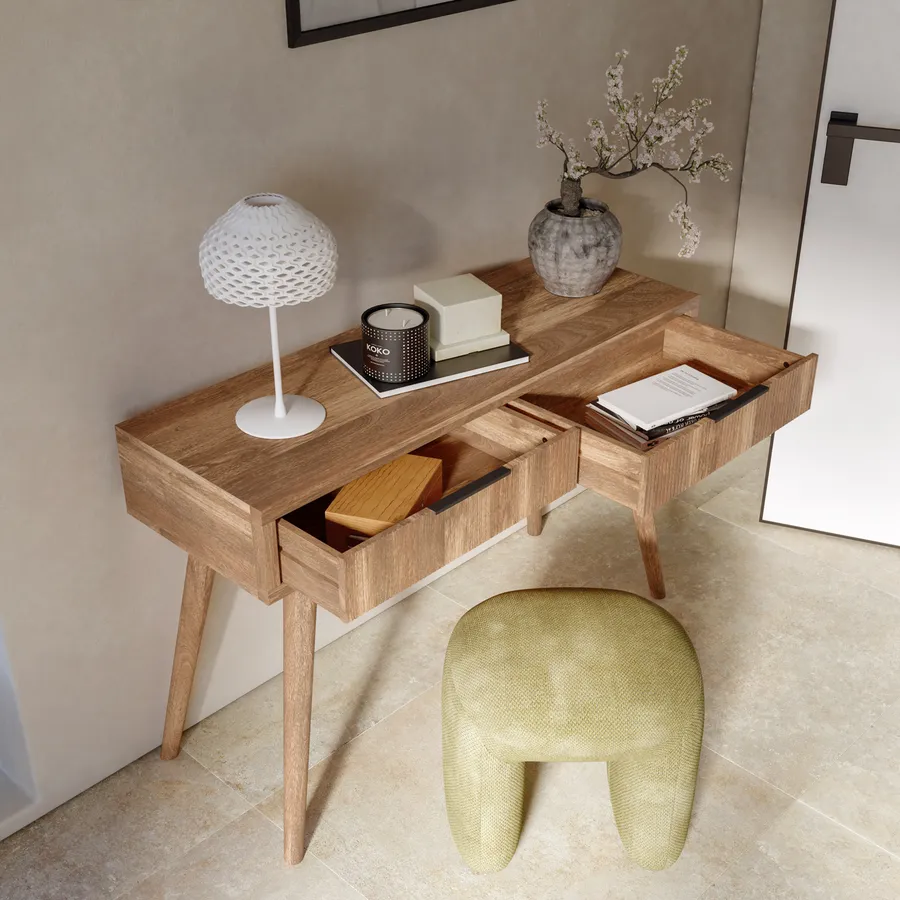 FINEBUY - Comodino Da Letto Legno Massello Mango / Metallo 43x60x30 Cm Stile Moderno | Consolle