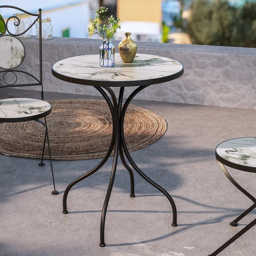 Set pranzo con tavolo rotondo 110 cm e 4 sedie pieghevoli in legno d
