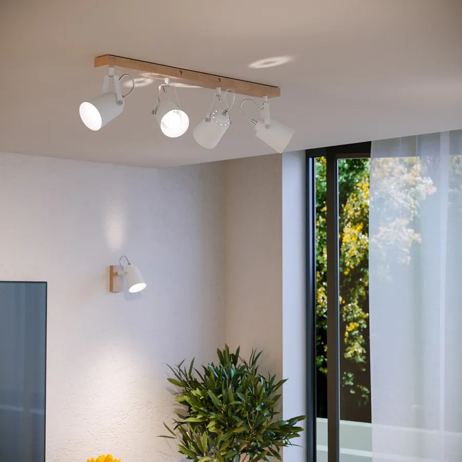 Lightbox Faretto LED Soffitto 4 Luci - Teste Orientabili, Bianco Caldo, Metallo/Bianco - Foto 6
