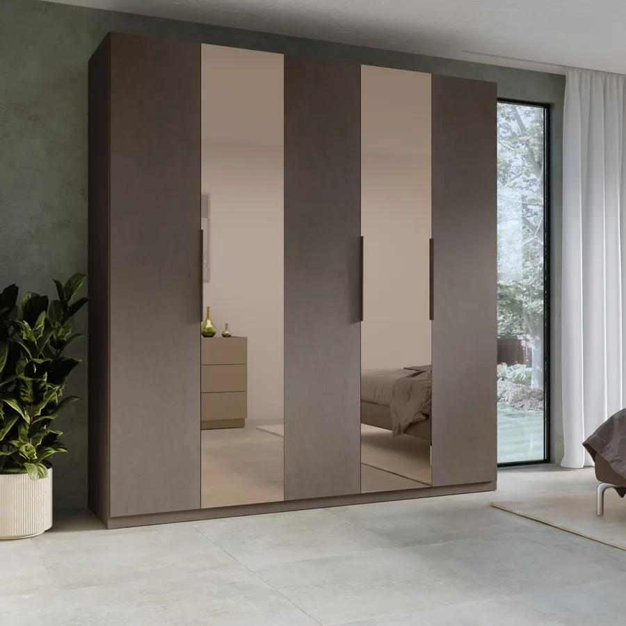 Armadio battente 228x240h cm 5 ante reversibili con soft close bronzo e ...