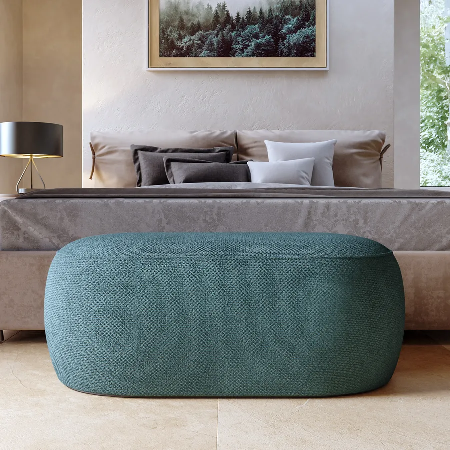 Pouf in tessuto bouclé blu notte Lilo | Maisons du Monde