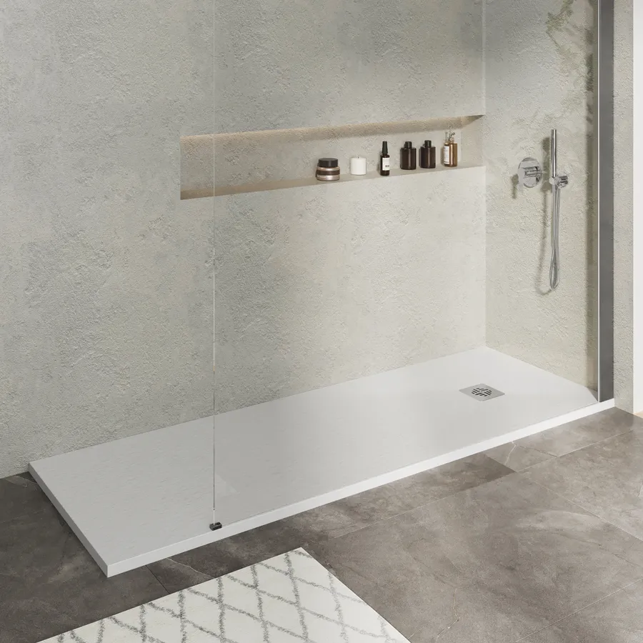 Receveur De Douche Novellini Novomatt – 100x70 Cm, Hauteur 3 Cm, Blanc Opaque Effet Pierre