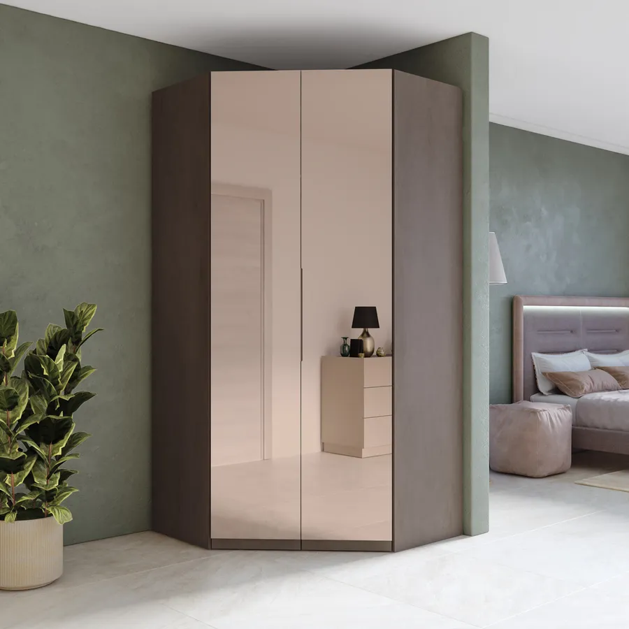 Cabina angolare 119x240h cm con 2 ante battenti con specchio bronzato ...