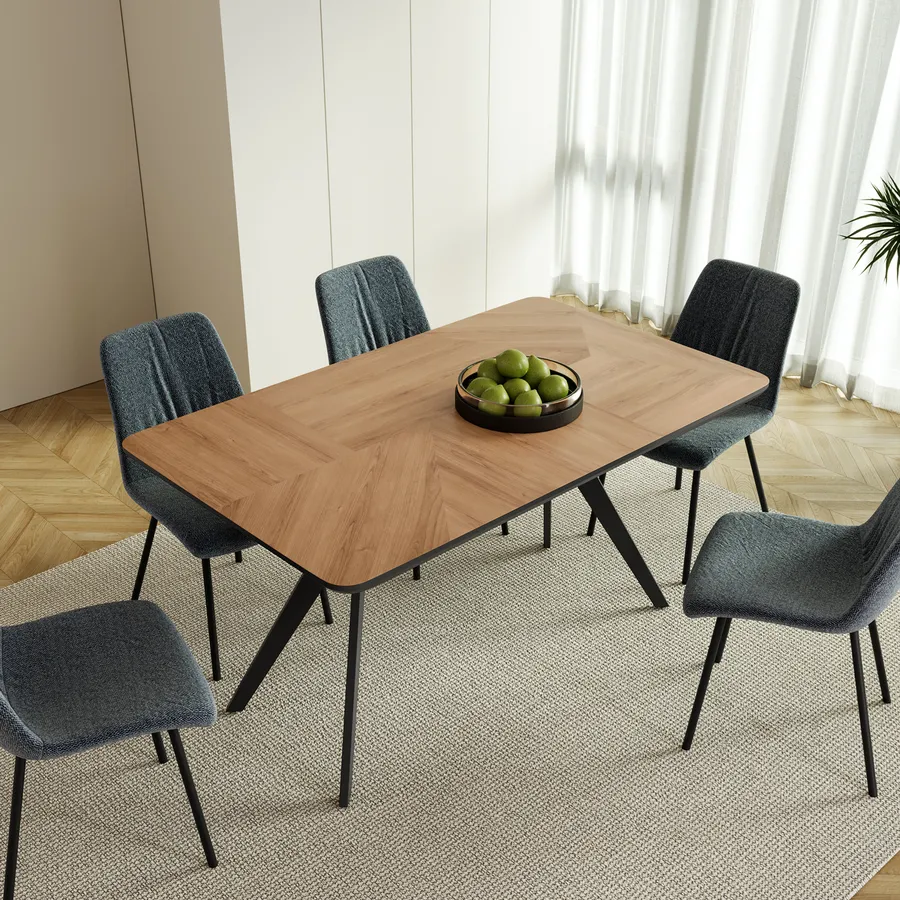 Vida Designs Tavolo Da Pranzo 4 Posti – Moderno Con Gambe A U In Metallo Nero (Rovere)