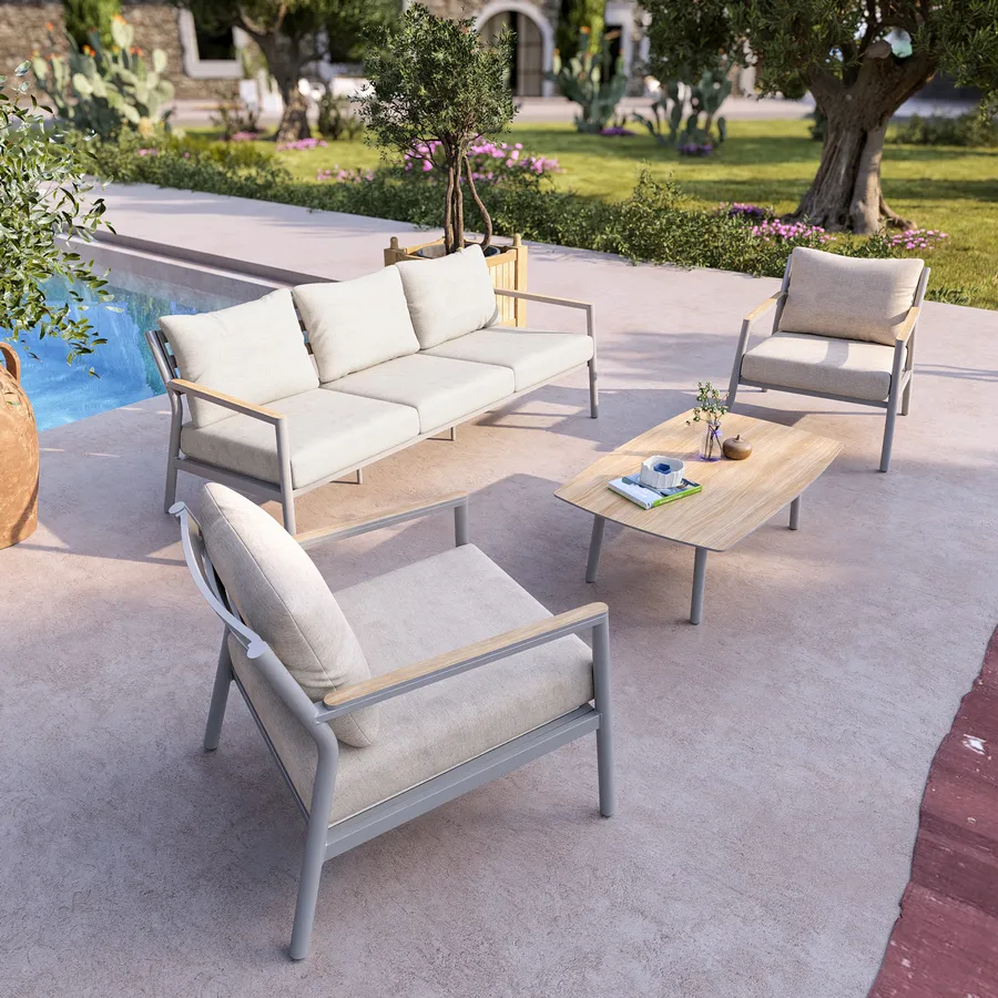 Set Lounge 3 Pezzi Con Tavolino - Divano Giardino Moderno Grigio/Nero, Resistente Intemperie - Foto 6