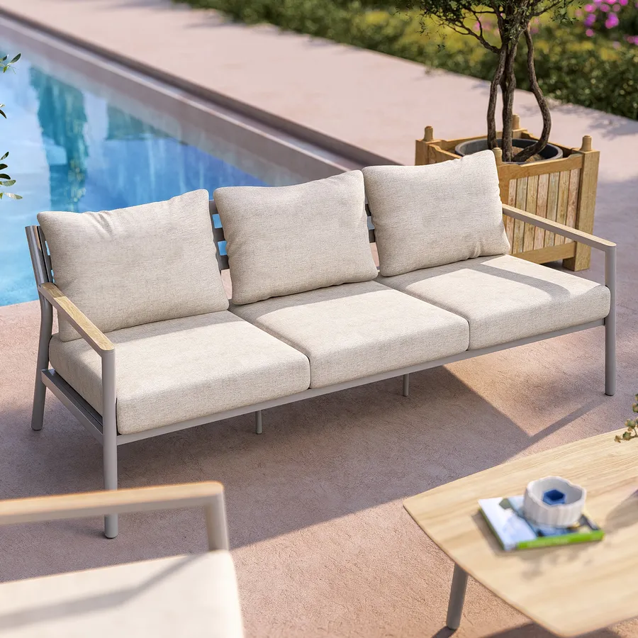 Set Lounge 3 Pezzi Con Tavolino - Divano Giardino Moderno Grigio/Nero, Resistente Intemperie - Foto 2