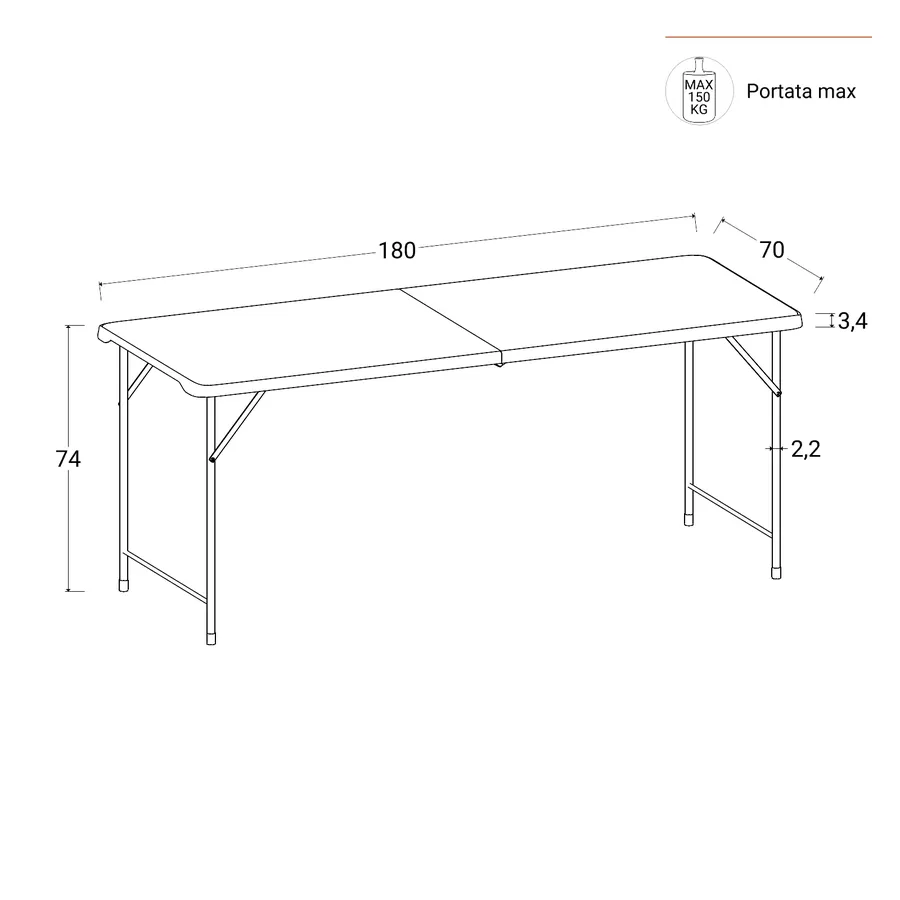 Tavolo Pieghevole Valigia 180x74 Cm In HDPE E Acciaio, Portata 150 Kg, Antiscivolo, Per 6 Persone, Ideale Per Campeggio, Feste E Giardino