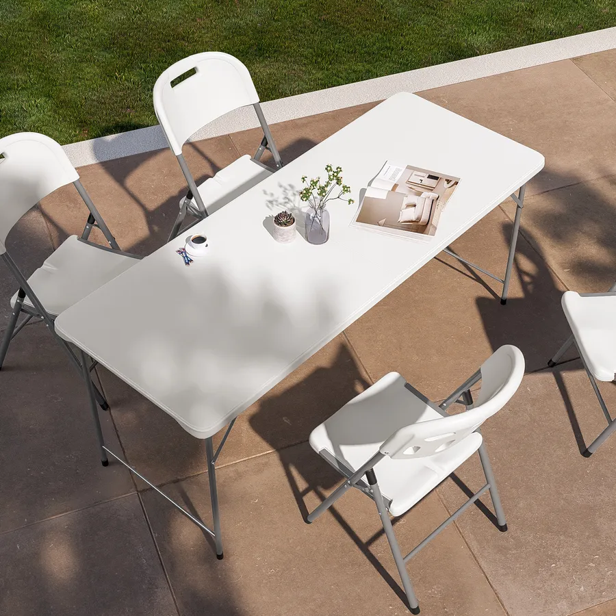 Tavolo Pieghevole Thinia Home 150 Cm - Bianco, Resina E Acciaio, Per Esterni O Eventi - Foto 4