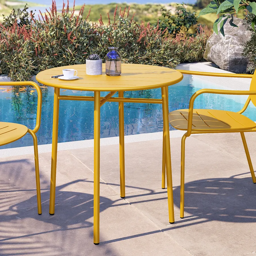 Outsunny Tavolino Da Giardino Rotondo In Rattan Giallo E Vetro - 50x44 Cm, Struttura Acciaio | Per Patio, Terrazzo E Balcone