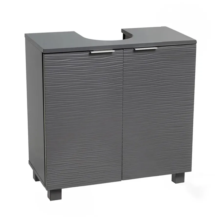 Mobile Sottolavabo Bagno 60x30x60 Cm - Doppia Anta, Grigio E Quercia, In Truciolato Con Ripiano - Foto 7