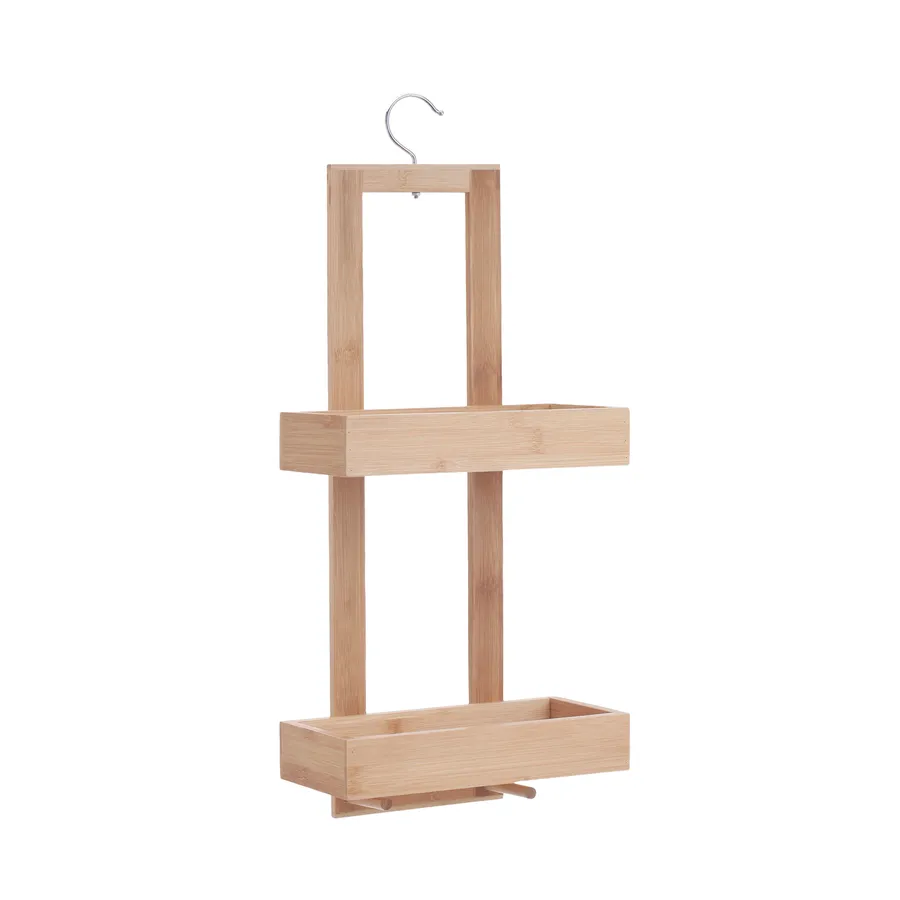 Mensola Doccia In Legno Teak Nordic Style | Ripiano Appendiabiti Per Bagno Con Gancio In Ottone | Accessorio Antimuffa E Resistente All'Acqua