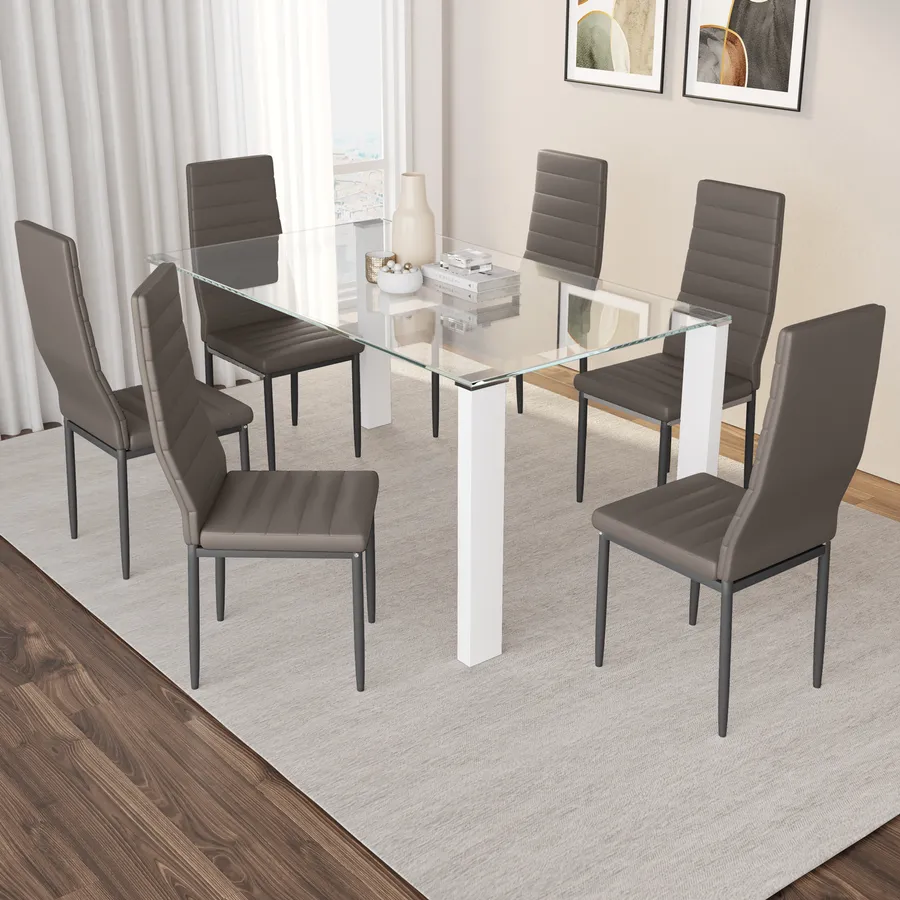 Sarah Set Di 6 Sedie Da Pranzo Con Schienale Alto - Colore Grigio E Bianco, Struttura In Acciaio, Pelle Ecologica