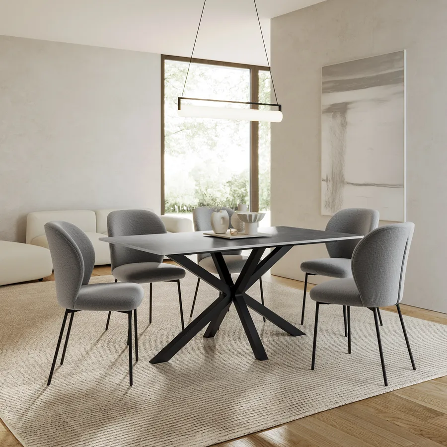 Tavolo da pranzo rettangolare morno da 1800 mm con piano in pietra e cavalletto in acciaio inossidabile｜Homary