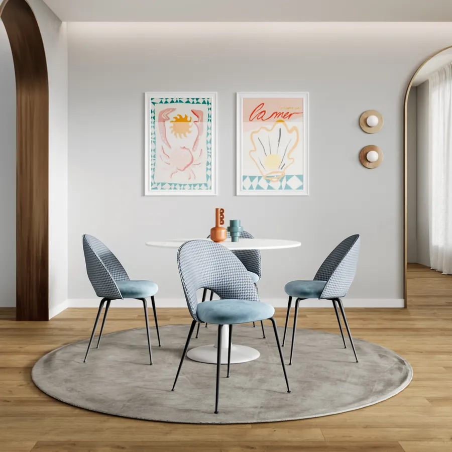 CLP Set di 4 sedie Giverny I Velluto I Tessuto I Con cuciture decorative I Con protezioni per il pavimento, Colore:grigio scuro, Materiale:Velluto