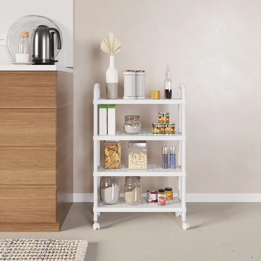 Carrello Portafrutta 4 Ripiani Bianco in Ferro 46x26x85 cm | Casa Ordinata