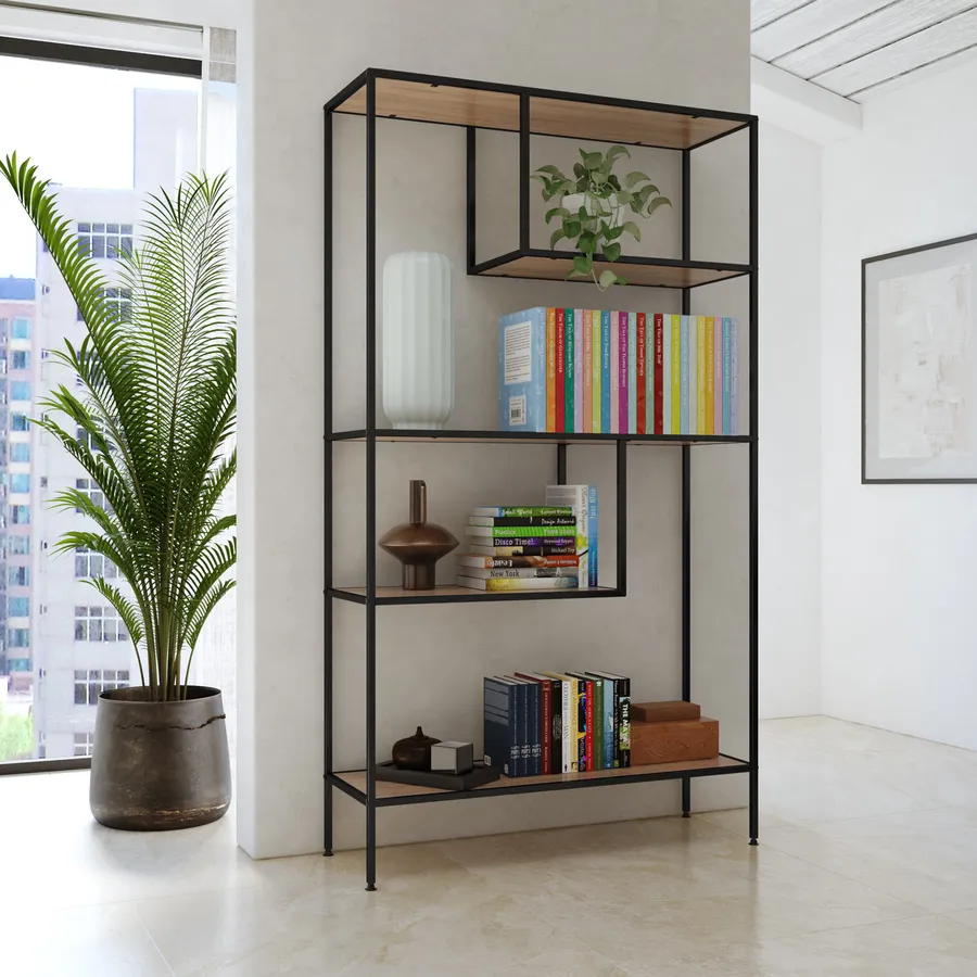 Libreria ad arco alta 180 cm, libreria industriale Etagere con ripiani espositivi aperti