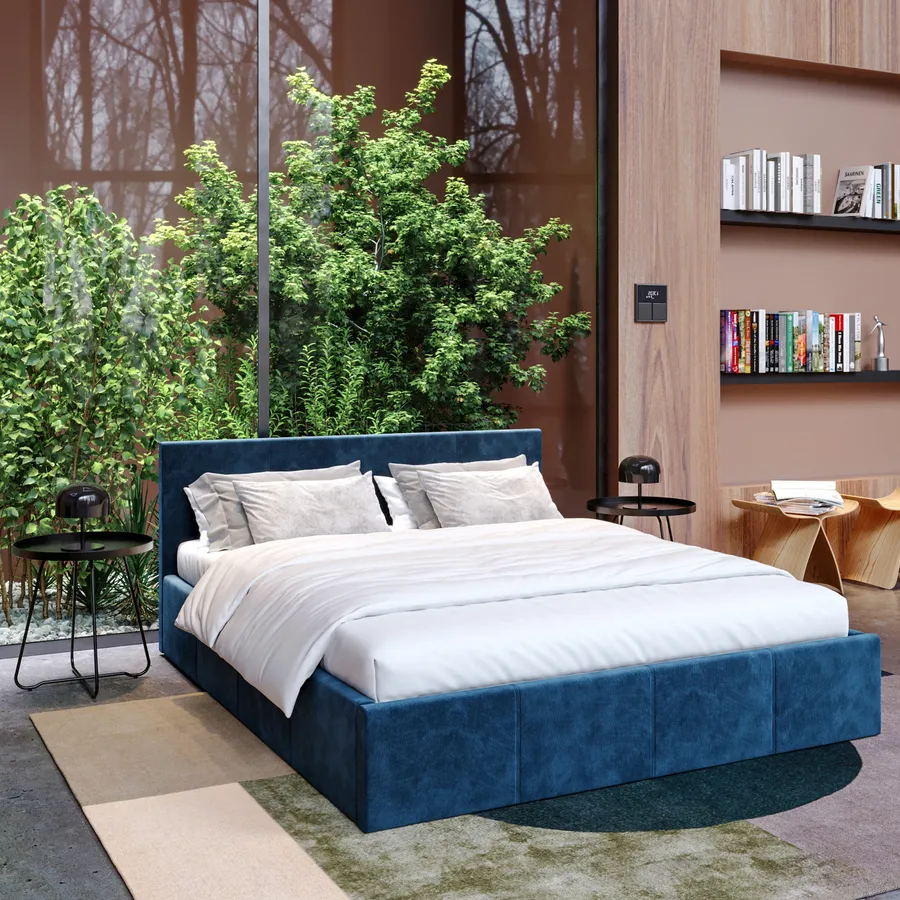 Letto Matrimoniale Dana Con Contenitore | Rivestimento Tessuto Blu | Made In Italy | Materasso Incluso 160x190 Cm - Foto 8