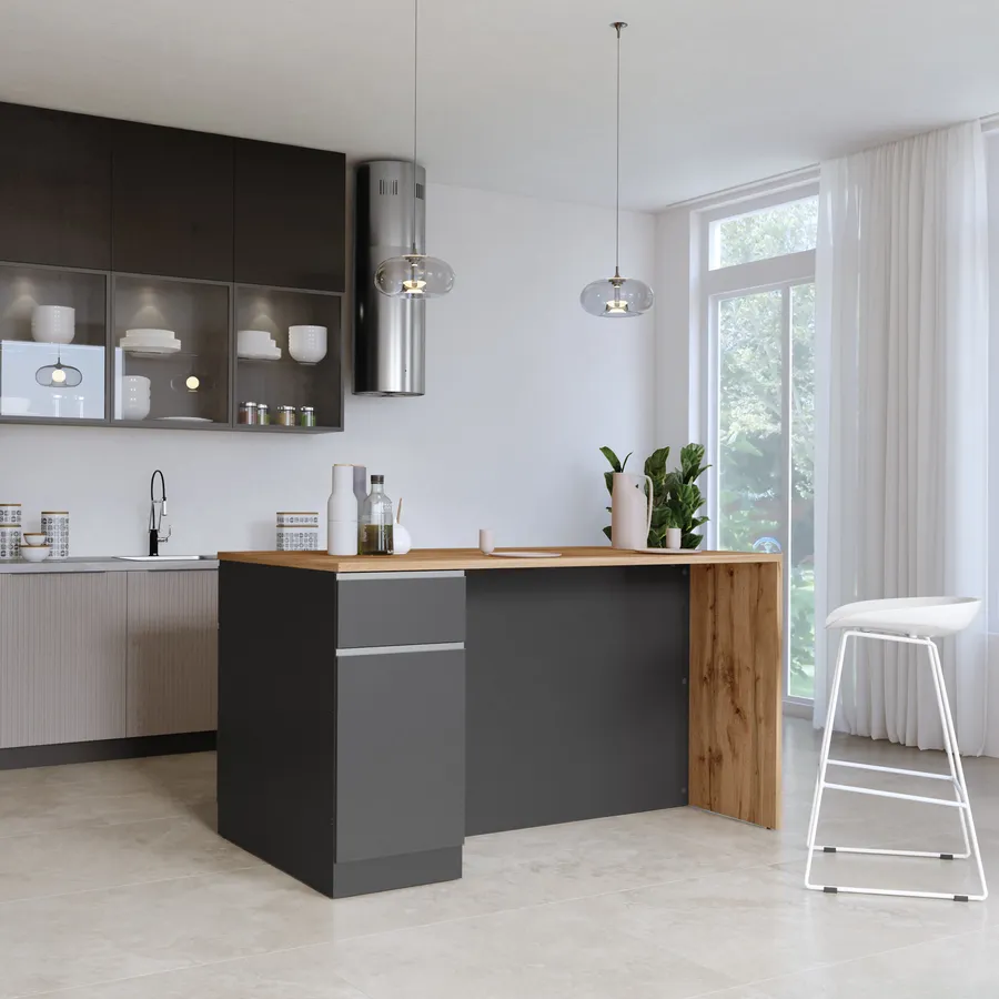 Isola 160x90h cm con 2 ante e 2 cassetti con soft close antracite