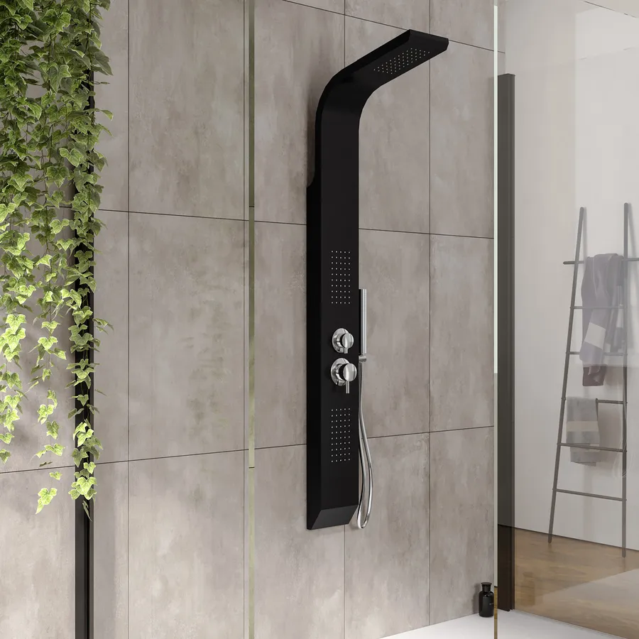 Panneau De Douche Noir - Paroi De Douche En Acier Inoxydable - Indépendant 140x20 Cm