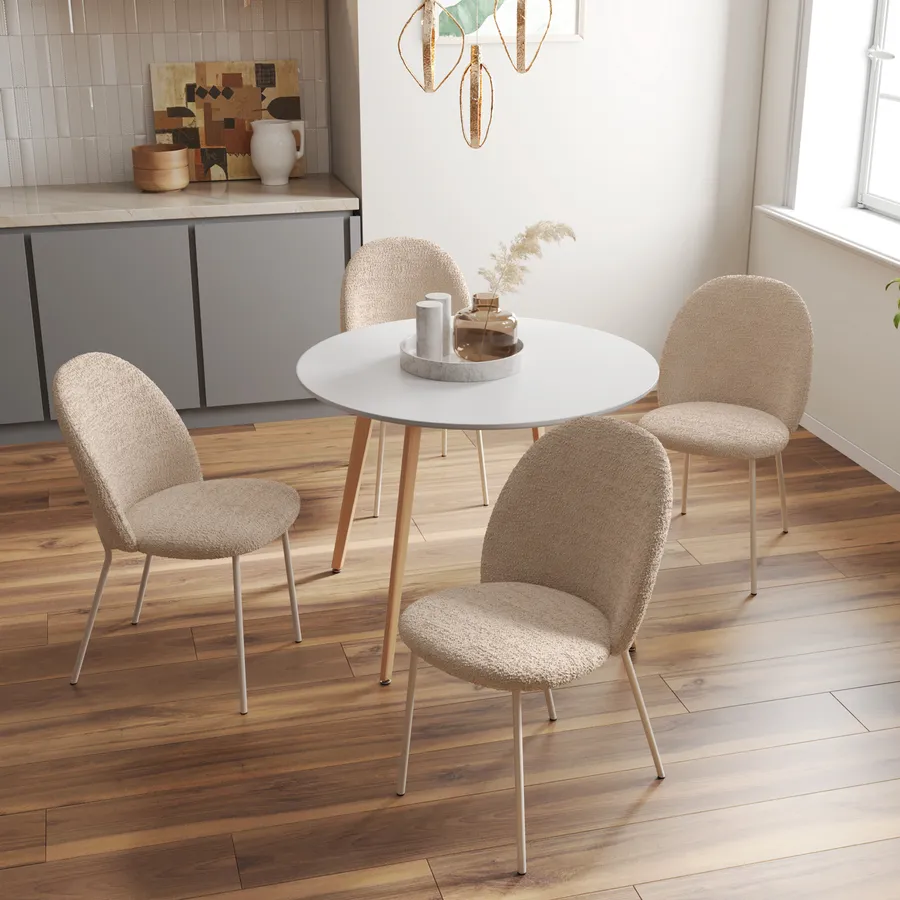FurnitureR Set Di 4 Sedie Girevoli In Tessuto Beige, Design Moderno Per Sala Da Pranzo, Soggiorno E Cucina - 2