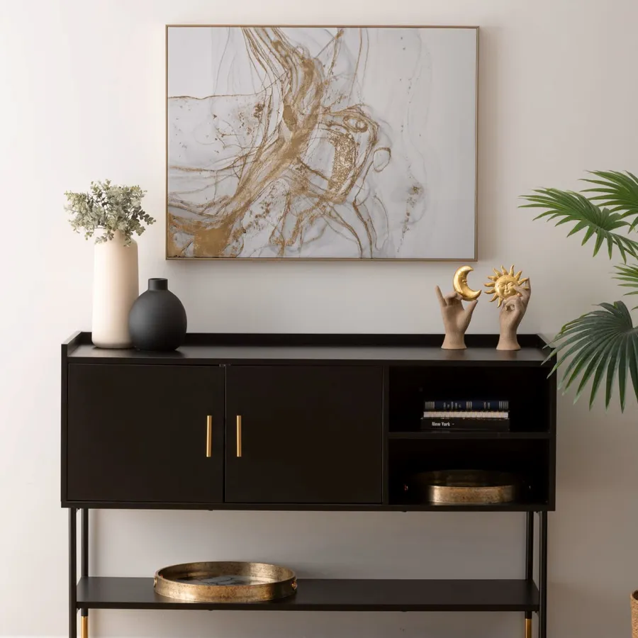 Decorazione Murale Fiore 3D In Metallo Oro E Nero – LIFFY, 38x24 Cm, Arte Multistrato Per Interni