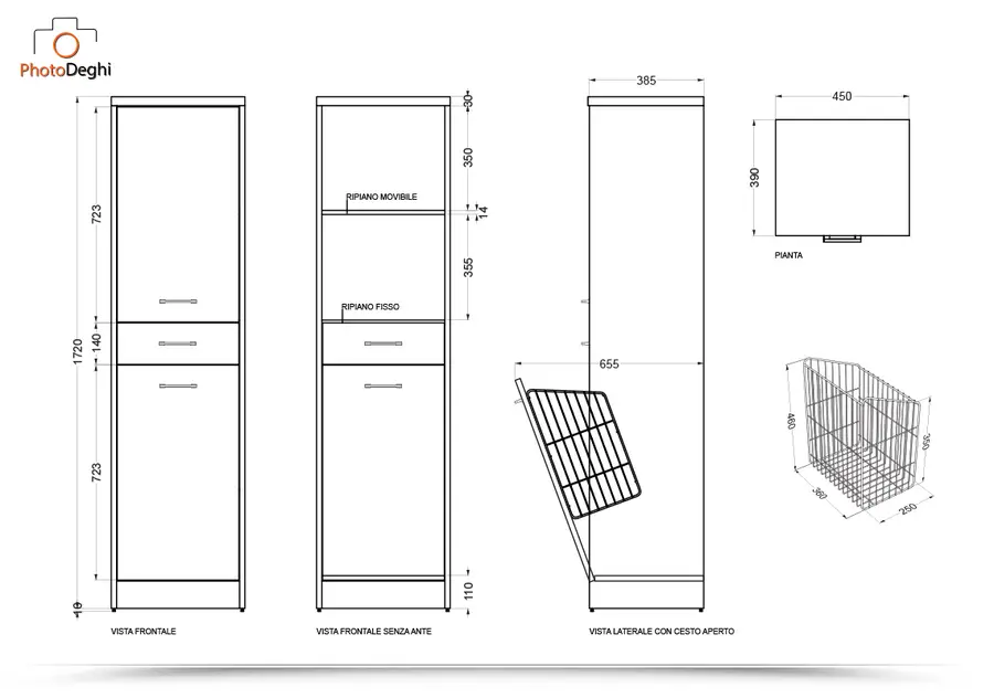 Mobile con cestello portabiancheria 45X38X85