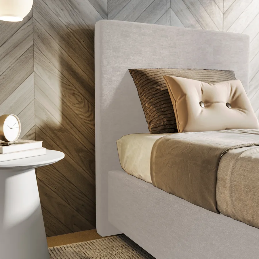 Letto singolo Beatrice, Letto contenitore con rivestimento in tessuto, 100% Made in Italy, Apertura frontale, adatto