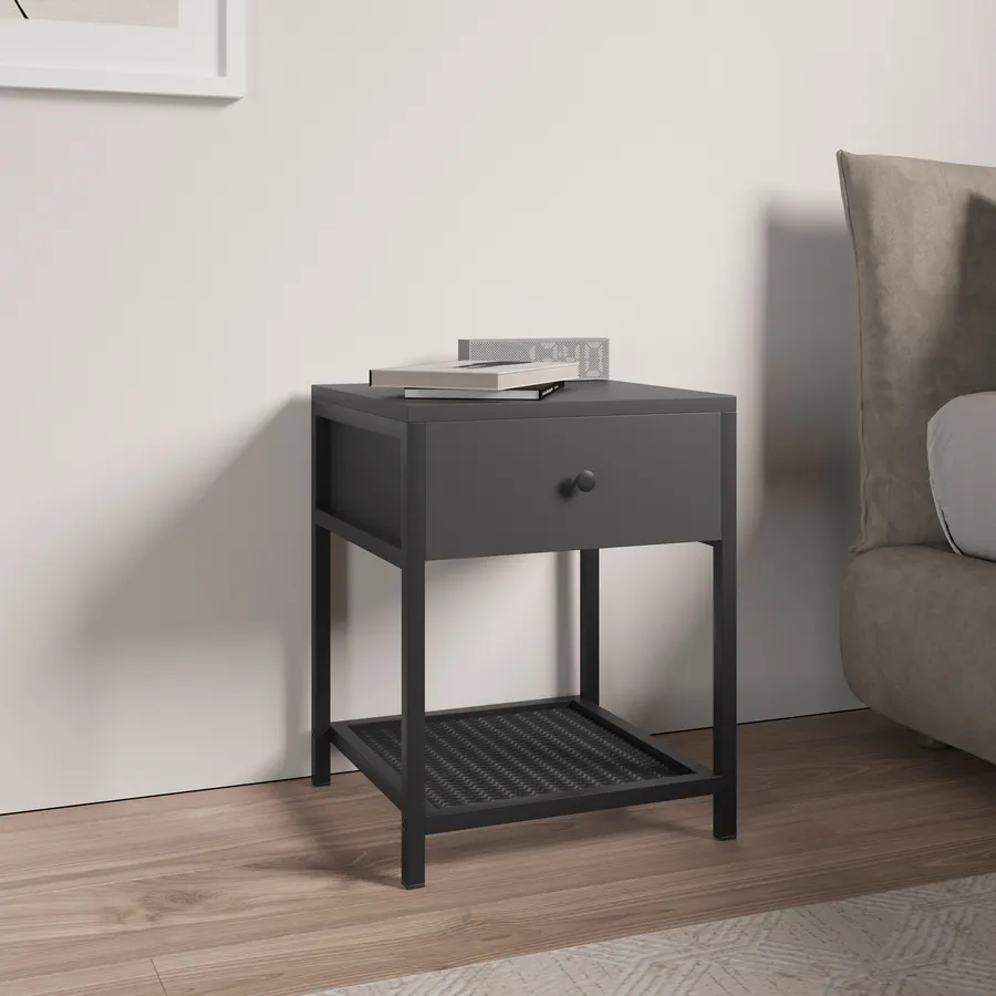 Comodino Apollon Bianco/Nero - 51x40x40 Cm - Con Cassetto - MDF E Metallo - Montaggio Facile - Foto 8