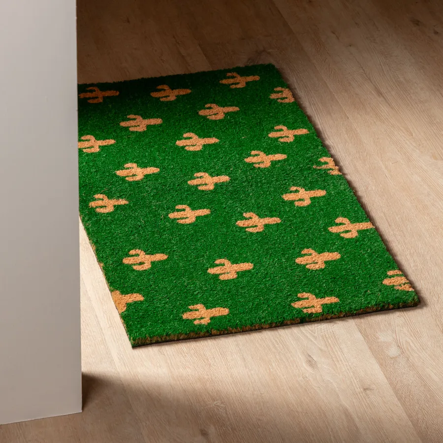 Duplo Zerbino Mini In Fibra Di Cocco Cm 23x53 – Tappetino Antiscivolo Per Gradini Con Disegno Cactus, Per Esterni