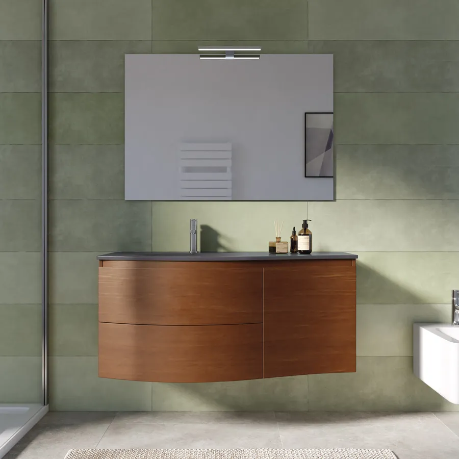 Mobile bagno sospeso 90 rovere naturale con 2 cassetti e pensile Nadia