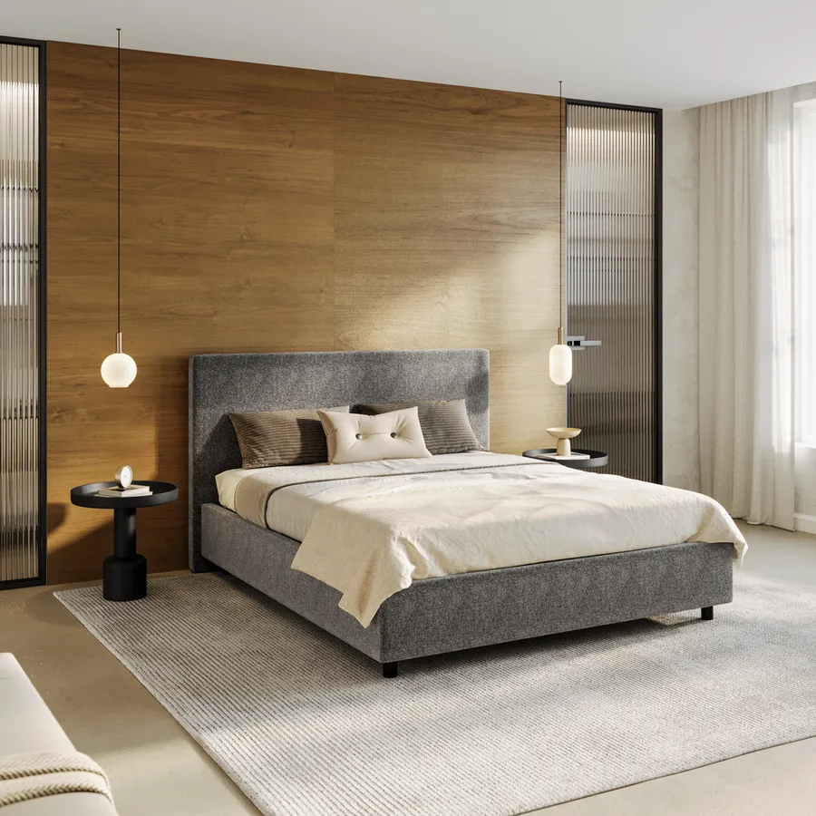 Letto Matrimoniale Stile Chesterfield In Tessuto Grigio Chiaro – 160x200 Cm Con Rete A Doghe Inclusa, Struttura In Legno E Poliestere, Design Classico - 3