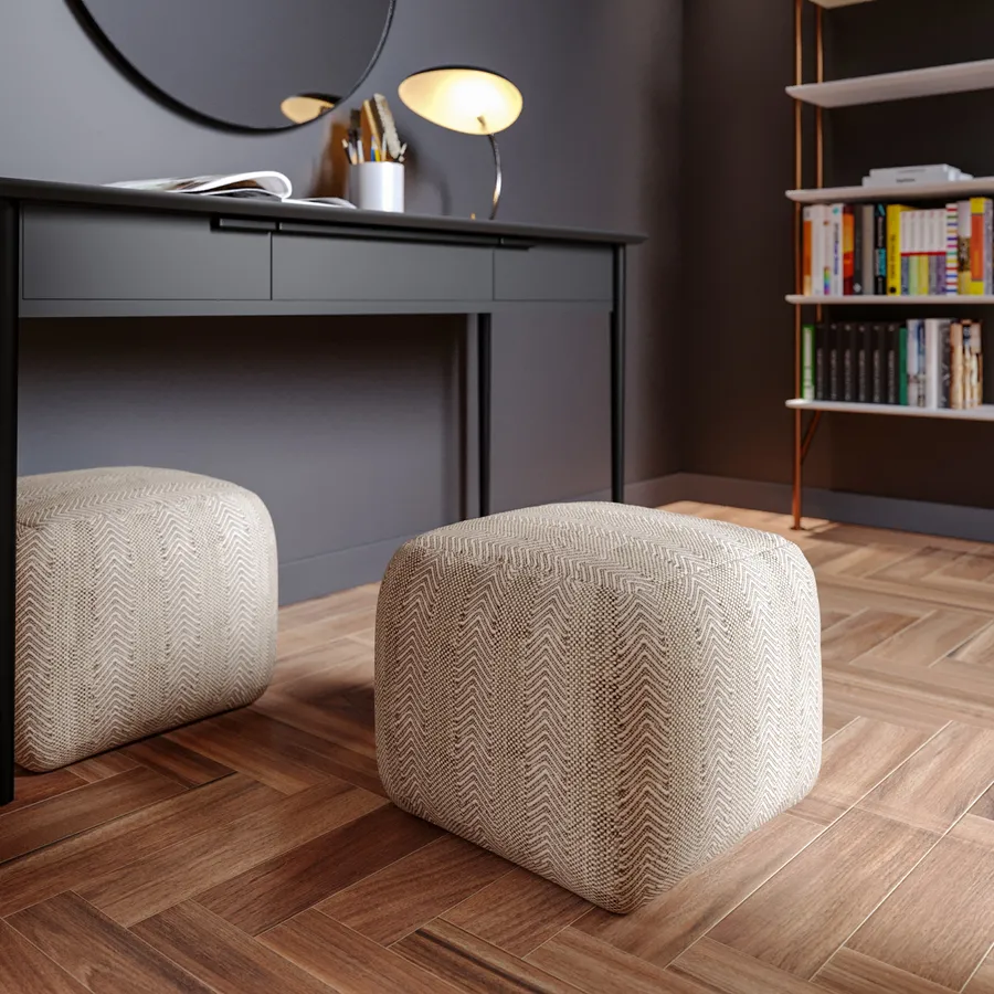 Pouf imbottito 45x45 cm in tessuto idrorepellente a spina di pesce ...