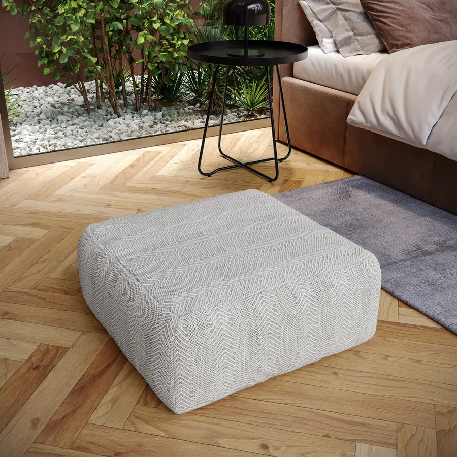 Pouf imbottito 60x60 cm in tessuto idrorepellente a quadri grigio - Rupert