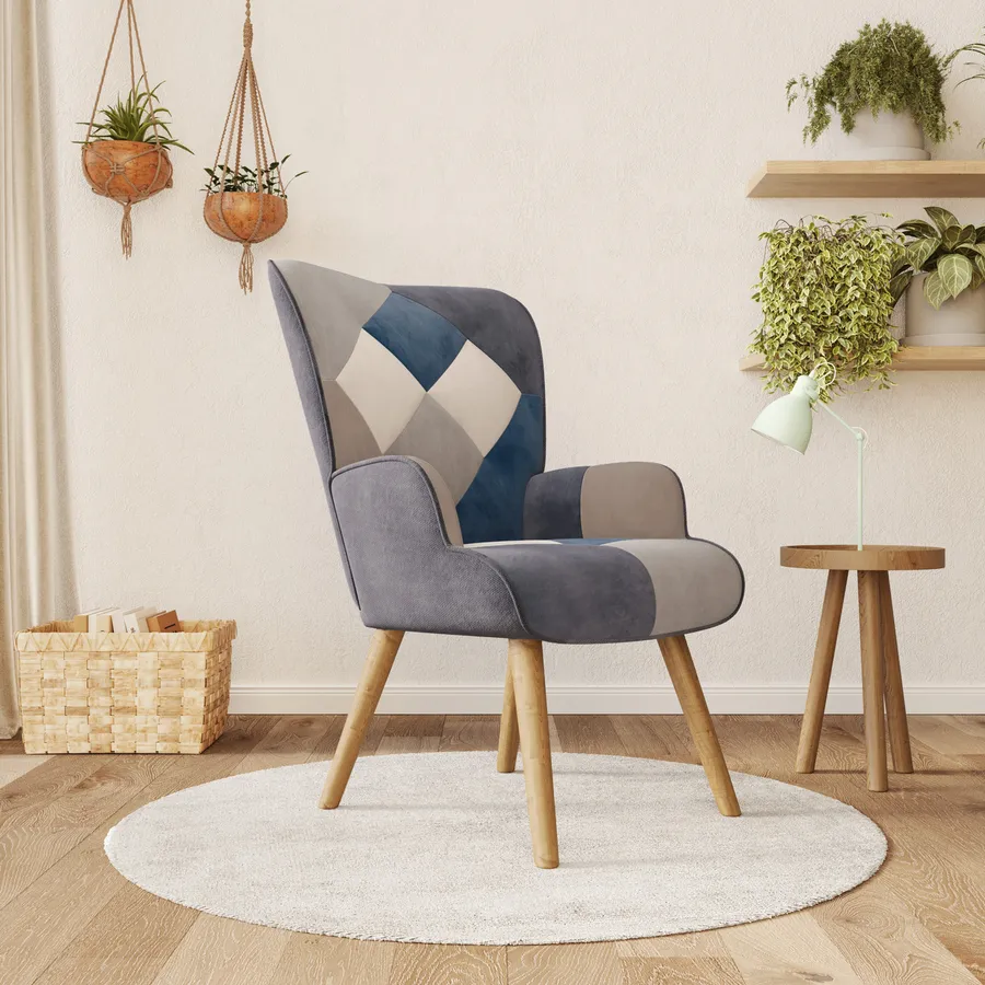 Poltrona in tessuto patchwork grigio - AM Mida