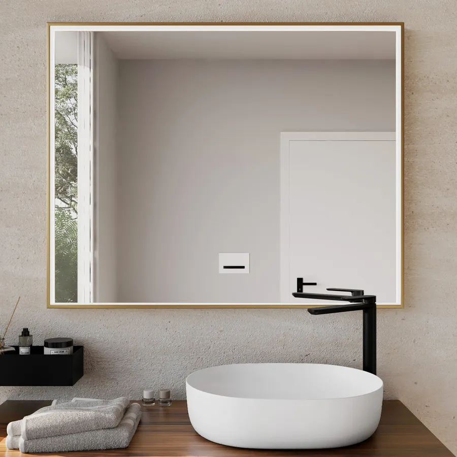 Specchio bagno 70x120 cm reversibile con cornice oro spazzolato - Talas