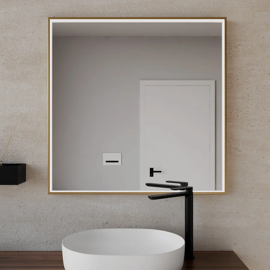 MZON Specchio da bagno in nichel spazzolato, 76 x 91 cm, grande