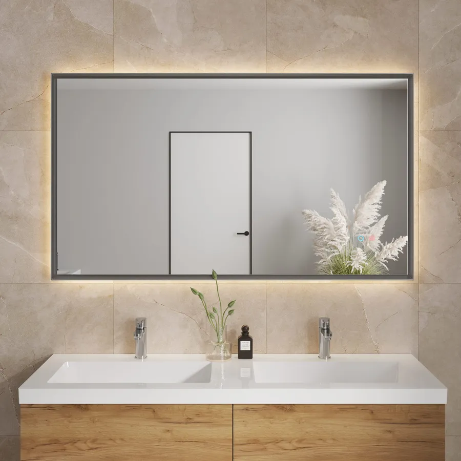 Specchio Da Bagno LED 122x76 Cm – Antiappannamento, Dimmerabile Con Memoria, Vetro Temperato