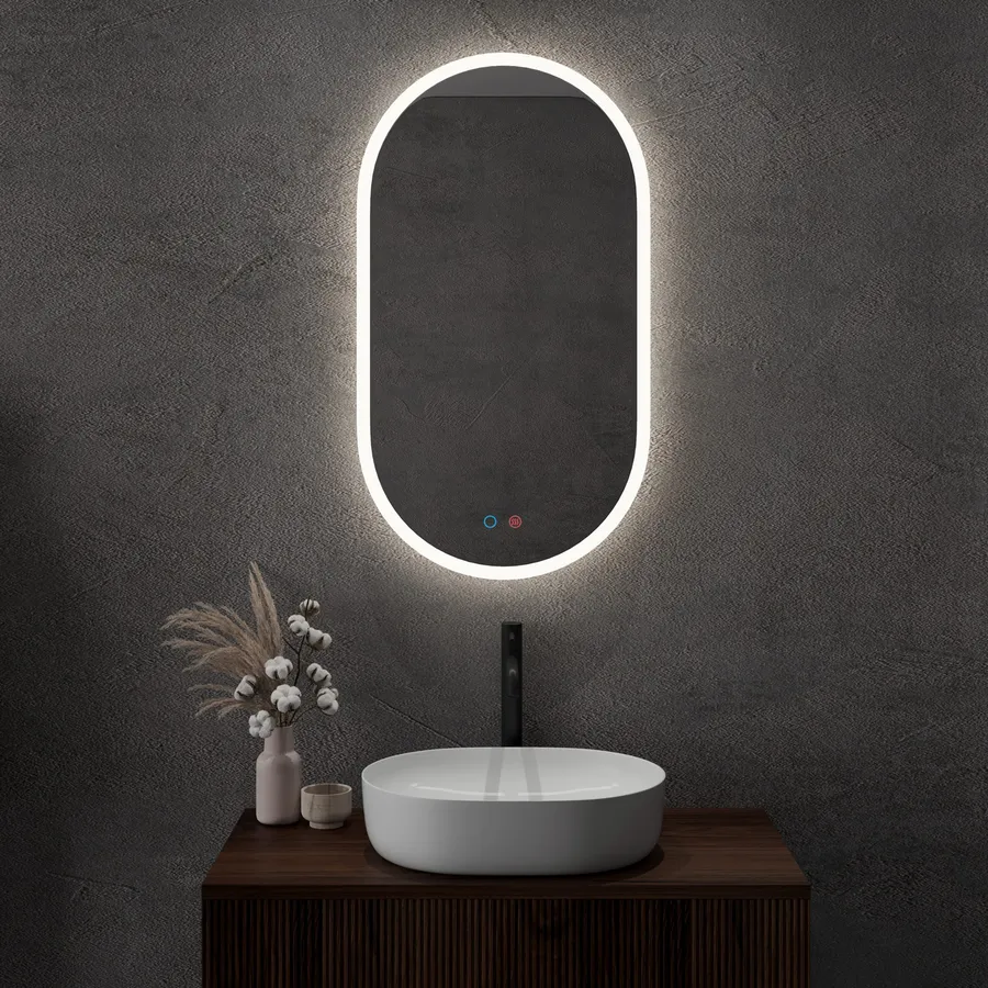 Specchio Da Bagno a LED Con Cornice Nera, Specchio Da Parete 450 X 600