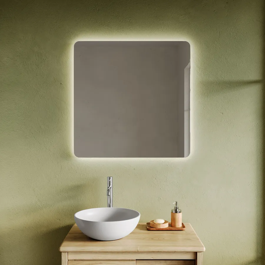 Specchio Da Bagno 3 Led 80x100 Cm Con Antiappannate E Retroilluminato Oro Spazzolato Seraph