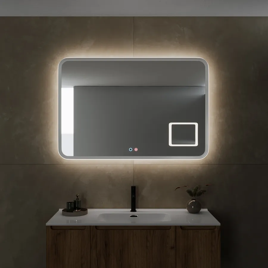 TETOTE - Specchio da bagno a LED, 100 x 32 cm, luce bianca, calda, naturale, dimmerabile, CRI90, IP54, impermeabile, montaggio a parete, anti- appannamento (orizzontale/verticale