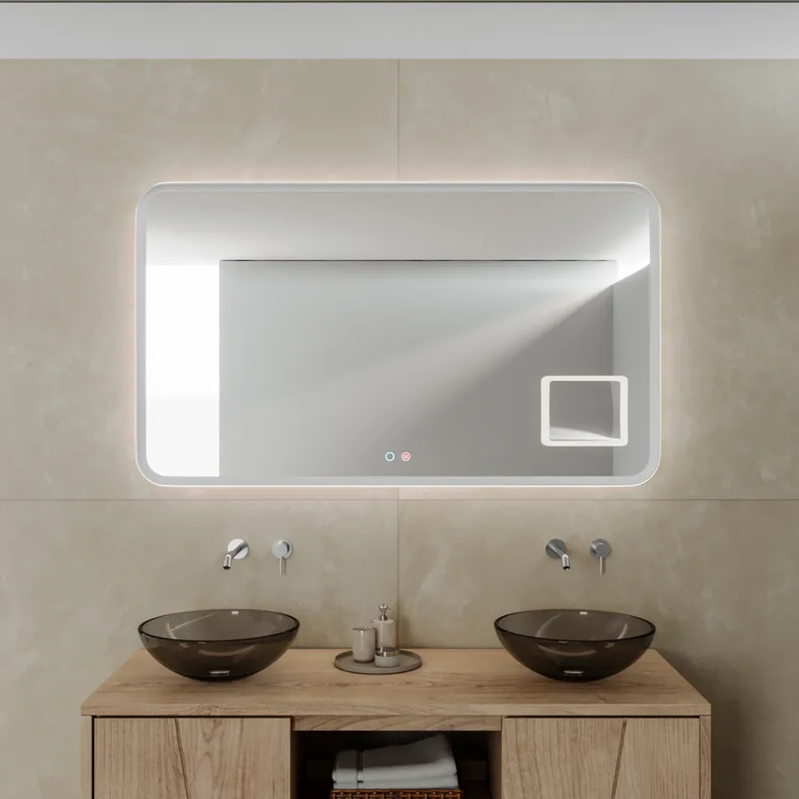 Specchio Da Bagno LED 122x76 Cm – Antiappannamento, Dimmerabile Con Memoria, Vetro Temperato