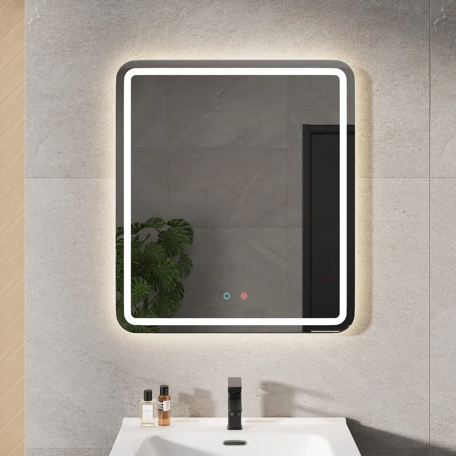 Specchio Da Bagno Con LED 24x28 Pollici - ISTRIPMF: Luce Frontale E Retroilluminata, Antiappannamento, Vetro Temperato, Dimmerabile Con Memoria - Perfetto Per Fasciatoio E Trucco