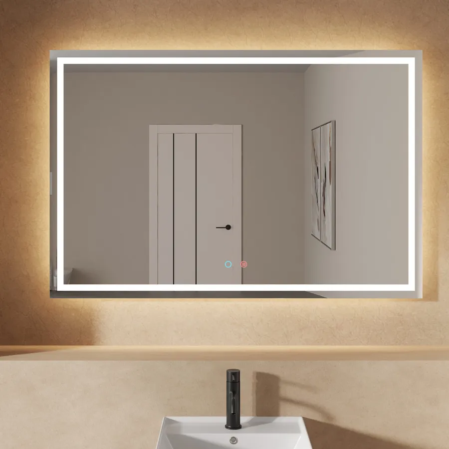 Specchio Da Bagno 3 Led 80x120 Cm Con Luce Perimetrale Retroilluminato E Antiappannante Rosa Corallo Elevia