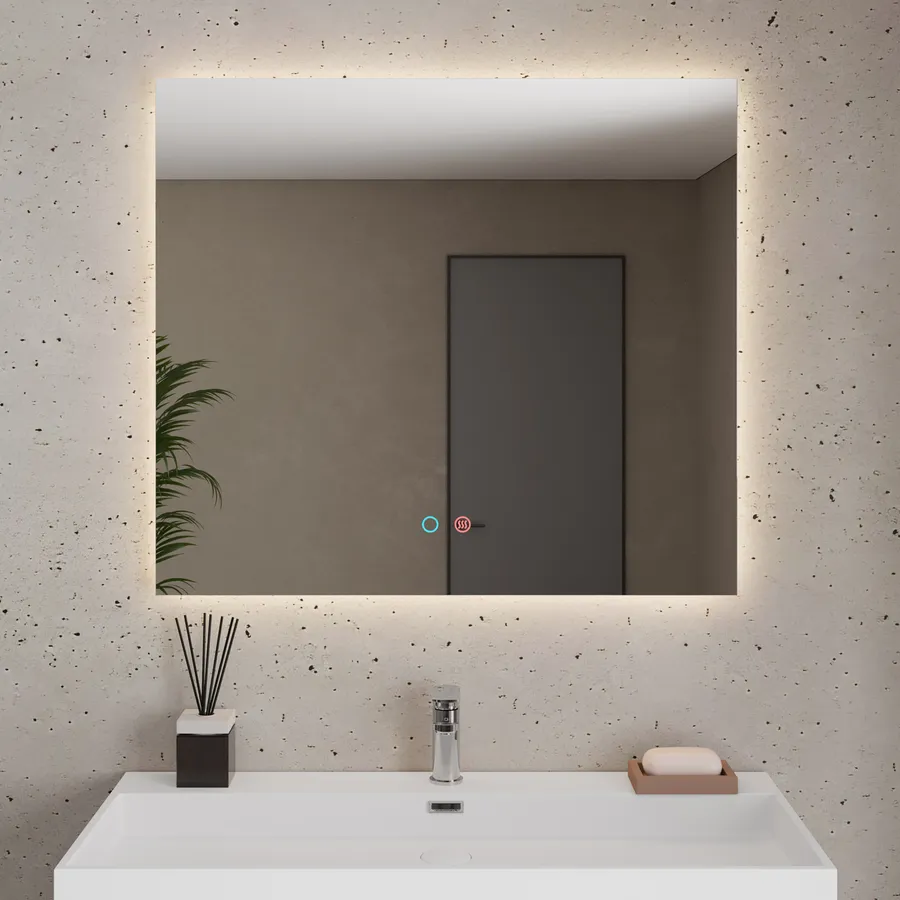 Specchio da bagno rettangolare illuminato con LED dimmerabile e 4 pulsanti touch sensitive - antiappannamento - 80x60cm