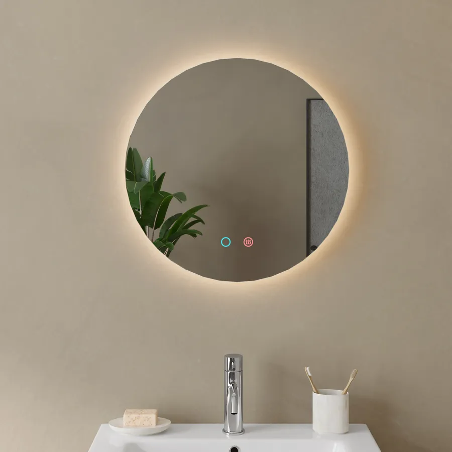 AICA Specchio da Bagno da Parete Touch, Specchio da Bagno Illuminato a LED 80 x 60cm, Luce tricolore regolabile, Bluetooth, lente d'ingrandimento